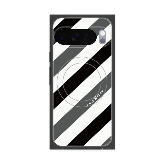 プレミアムスクエアケース with Pixelsnap［ Big Stripe - Black × Gray ］