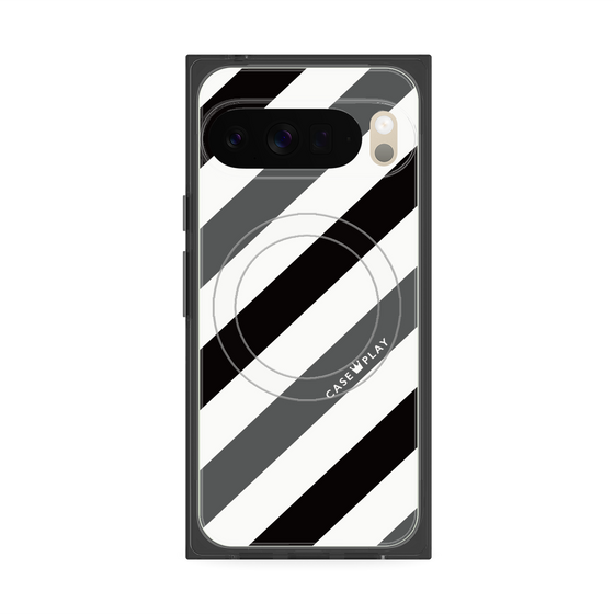 プレミアムスクエアケース with Pixelsnap［ Big Stripe - Black × Gray ］