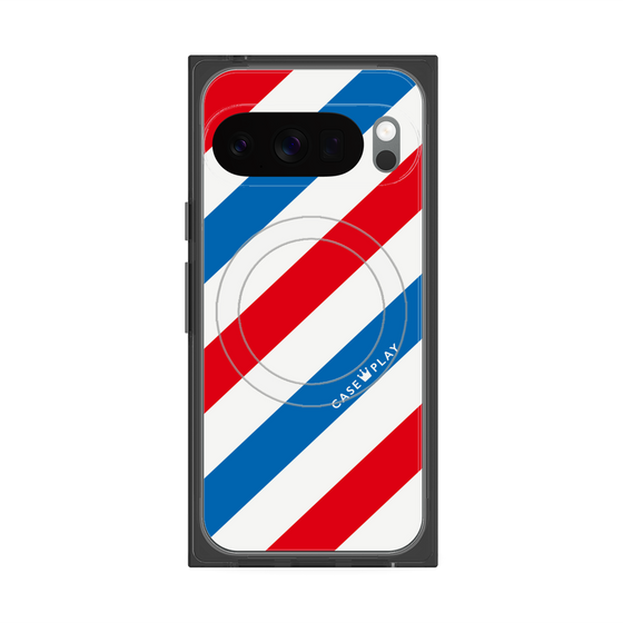 プレミアムスクエアケース with Pixelsnap［ Big Stripe - Red × Blue ］