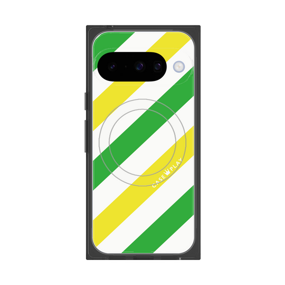 プレミアムスクエアケース with Pixelsnap［ Big Stripe - Green × Yellow ］