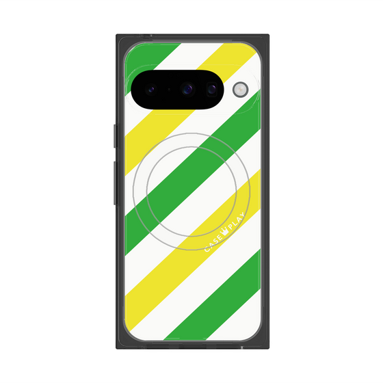 プレミアムスクエアケース with Pixelsnap［ Big Stripe - Green × Yellow ］