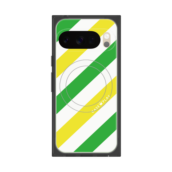 プレミアムスクエアケース with Pixelsnap［ Big Stripe - Green × Yellow ］