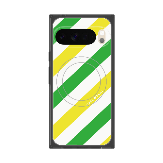 プレミアムスクエアケース with Pixelsnap［ Big Stripe - Green × Yellow ］