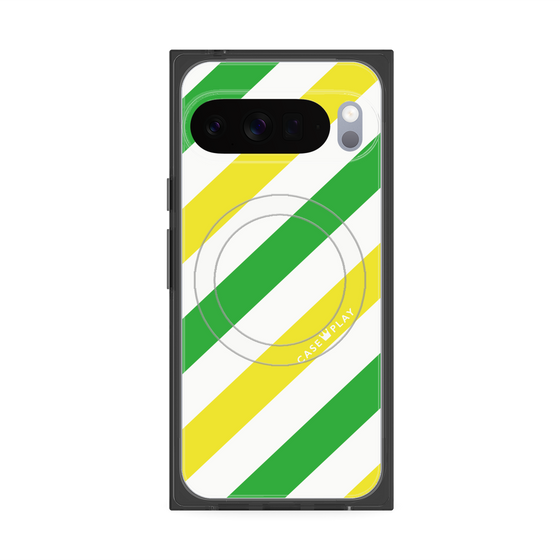 プレミアムスクエアケース with Pixelsnap［ Big Stripe - Green × Yellow ］