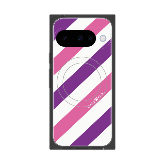 プレミアムスクエアケース with Pixelsnap［ Big Stripe - Purple × Pink ］