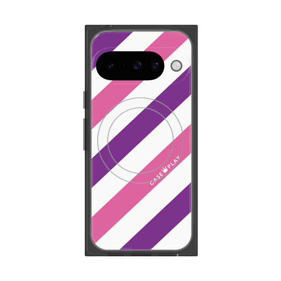 プレミアムスクエアケース with Pixelsnap［ Big Stripe - Purple × Pink ］