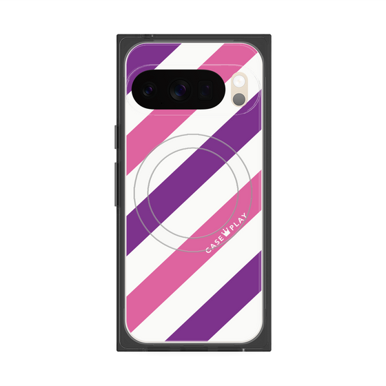 プレミアムスクエアケース with Pixelsnap［ Big Stripe - Purple × Pink ］