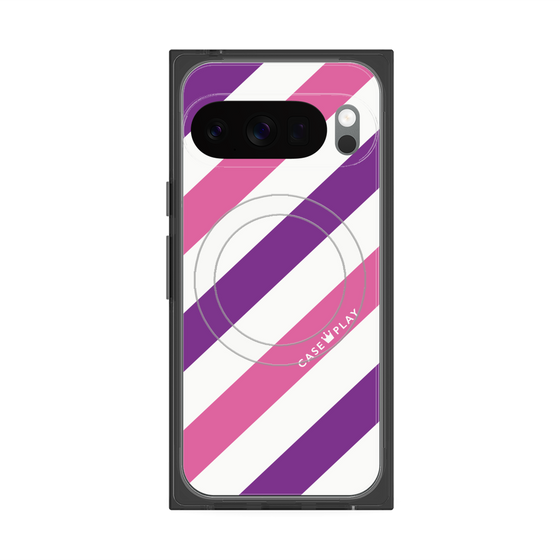 プレミアムスクエアケース with Pixelsnap［ Big Stripe - Purple × Pink ］