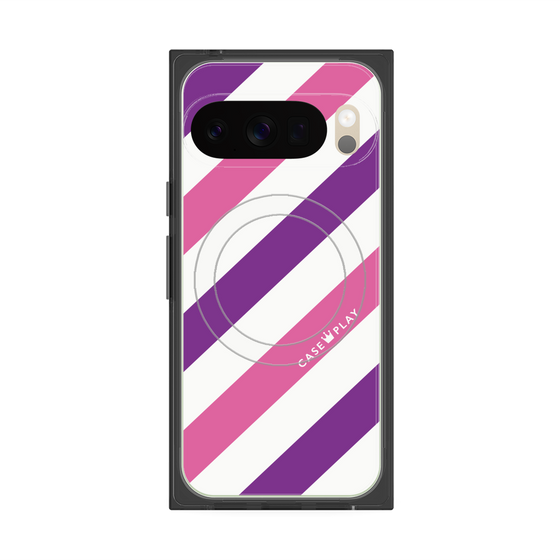 プレミアムスクエアケース with Pixelsnap［ Big Stripe - Purple × Pink ］