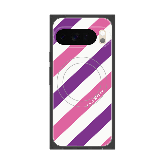 プレミアムスクエアケース with Pixelsnap［ Big Stripe - Purple × Pink ］