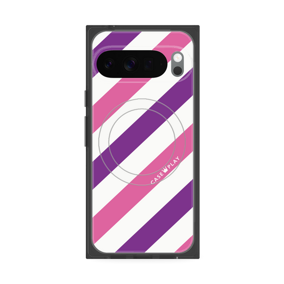 プレミアムスクエアケース with Pixelsnap［ Big Stripe - Purple × Pink ］