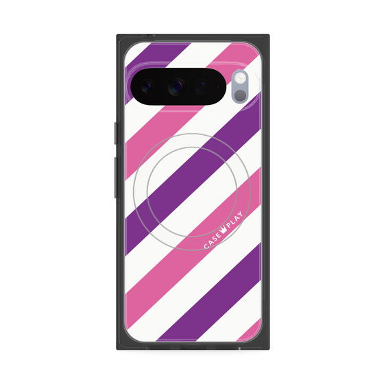 プレミアムスクエアケース with Pixelsnap［ Big Stripe - Purple × Pink ］