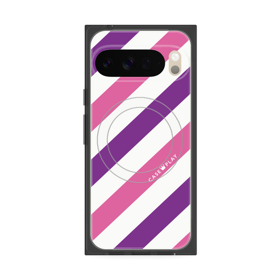 プレミアムスクエアケース with Pixelsnap［ Big Stripe - Purple × Pink ］