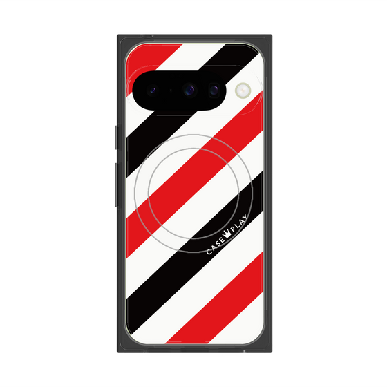 プレミアムスクエアケース with Pixelsnap［ Big Stripe - Red × Black ］