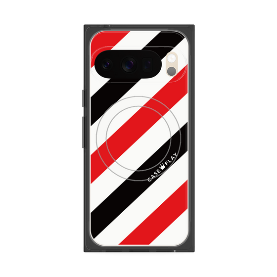 プレミアムスクエアケース with Pixelsnap［ Big Stripe - Red × Black ］