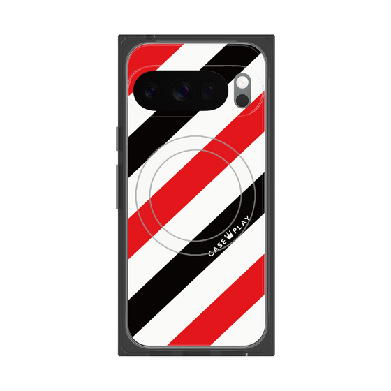 プレミアムスクエアケース with Pixelsnap［ Big Stripe - Red × Black ］