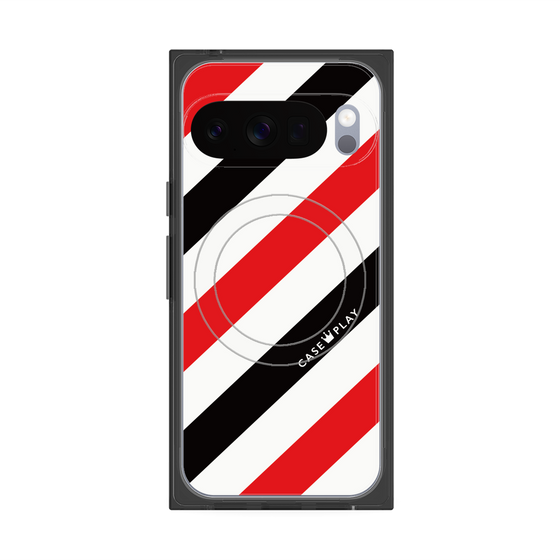 プレミアムスクエアケース with Pixelsnap［ Big Stripe - Red × Black ］