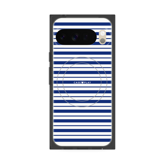 プレミアムスクエアケース with Pixelsnap［ Small Border - Navy ］