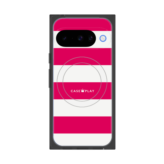 プレミアムスクエアケース with Pixelsnap［ Big Border - Pink ］