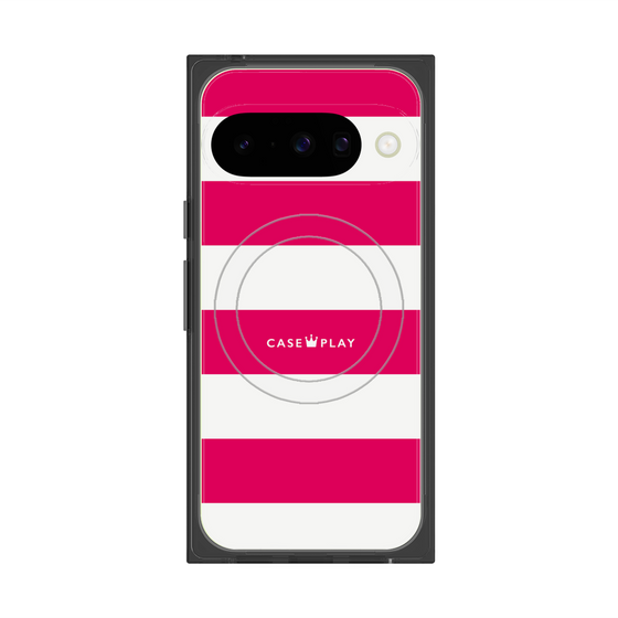 プレミアムスクエアケース with Pixelsnap［ Big Border - Pink ］
