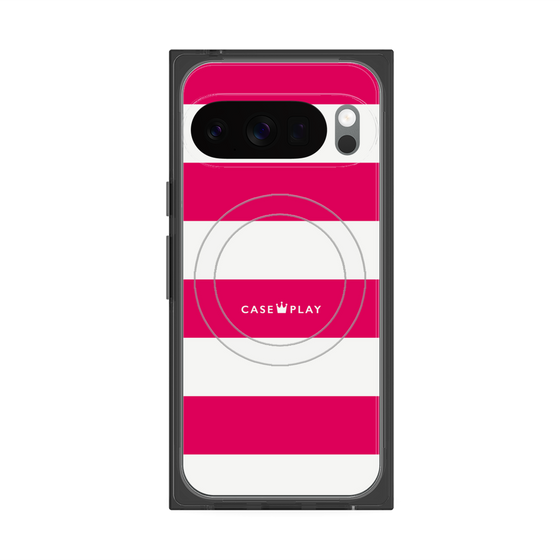 プレミアムスクエアケース with Pixelsnap［ Big Border - Pink ］