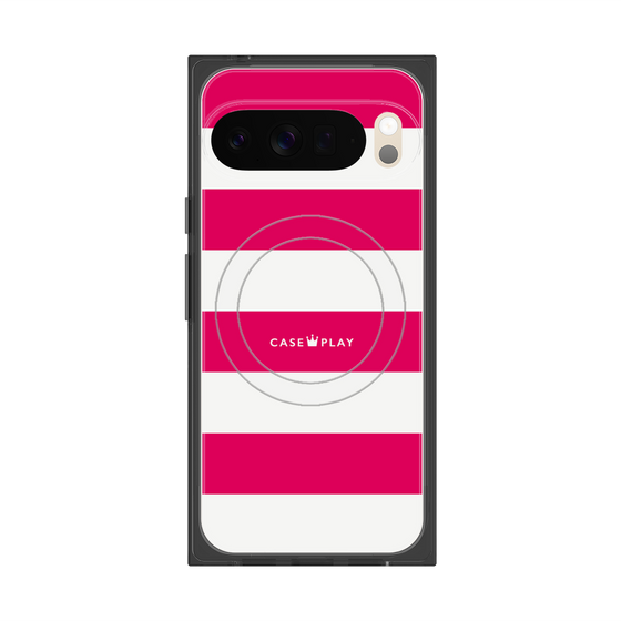 プレミアムスクエアケース with Pixelsnap［ Big Border - Pink ］