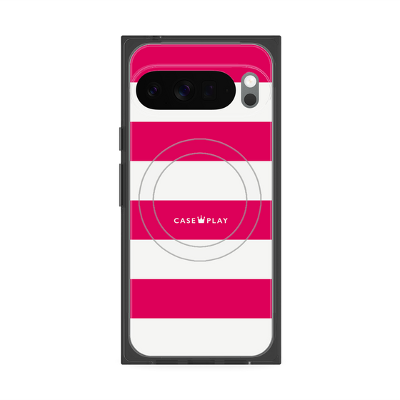 プレミアムスクエアケース with Pixelsnap［ Big Border - Pink ］