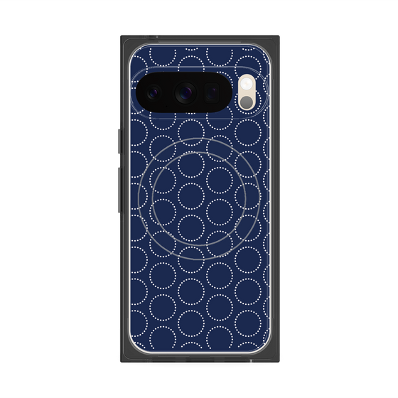 プレミアムスクエアケース with Pixelsnap［ Dot Circle - Navy ］
