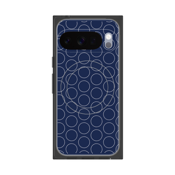 プレミアムスクエアケース with Pixelsnap［ Dot Circle - Navy ］