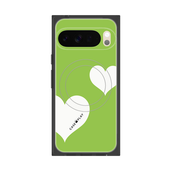 プレミアムスクエアケース with Pixelsnap［ Two Hearts - Green ］