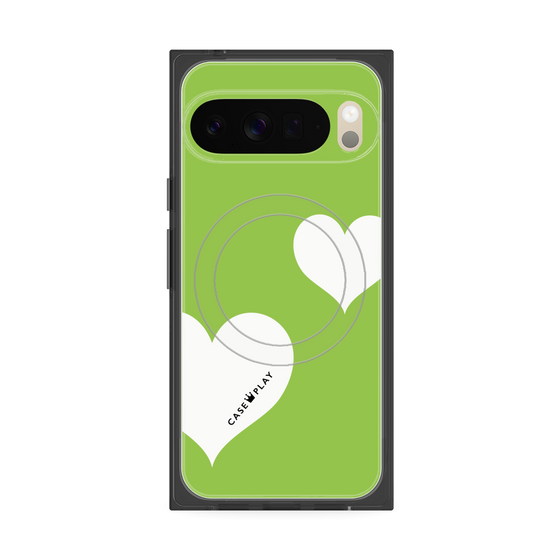 プレミアムスクエアケース with Pixelsnap［ Two Hearts - Green ］