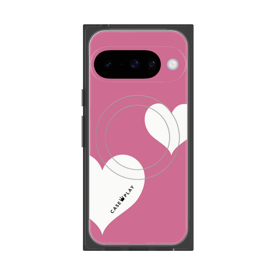 プレミアムスクエアケース with Pixelsnap［ Two Hearts - Pink ］