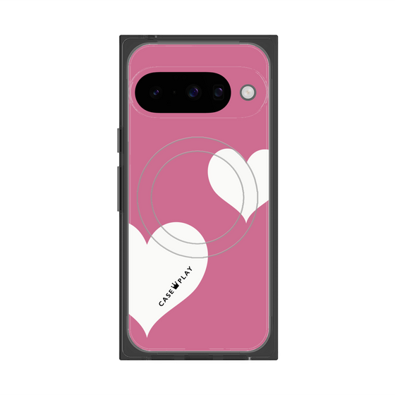 プレミアムスクエアケース with Pixelsnap［ Two Hearts - Pink ］