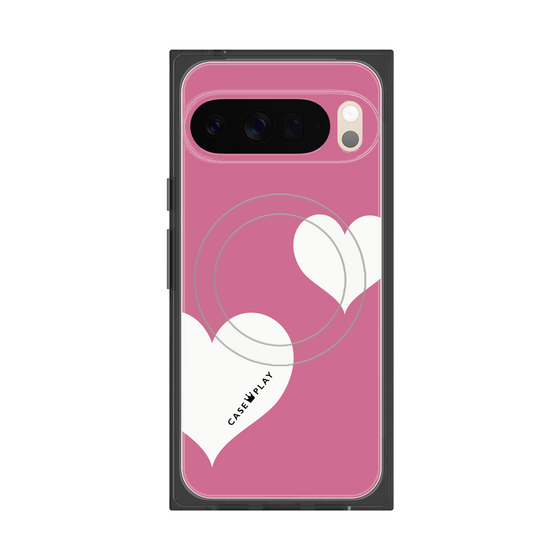 プレミアムスクエアケース with Pixelsnap［ Two Hearts - Pink ］