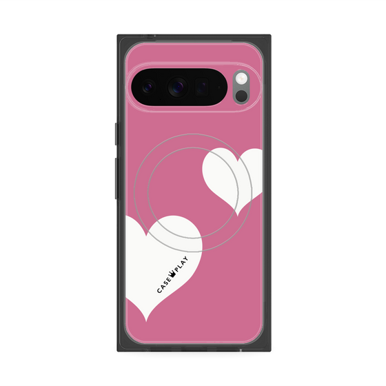 プレミアムスクエアケース with Pixelsnap［ Two Hearts - Pink ］