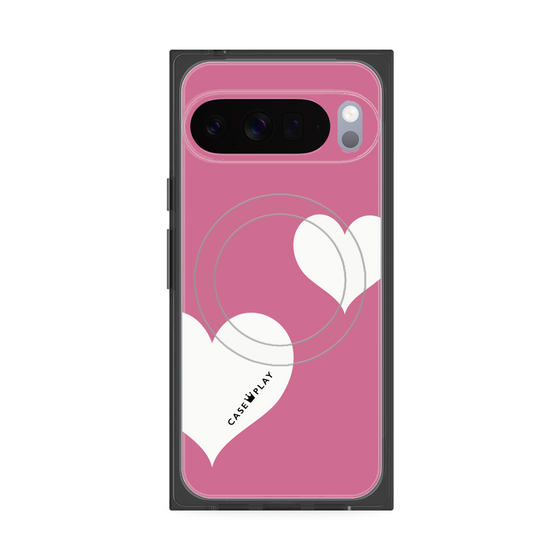 プレミアムスクエアケース with Pixelsnap［ Two Hearts - Pink ］