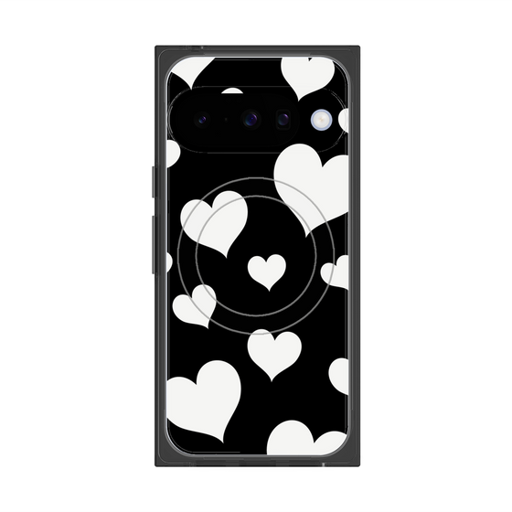 プレミアムスクエアケース with Pixelsnap［ Dot Hearts - Black ］