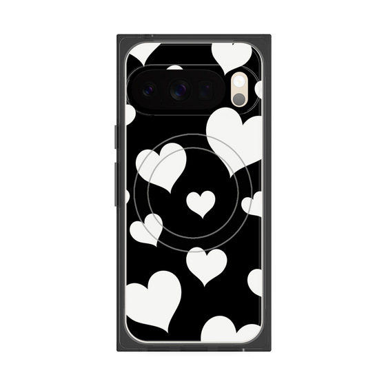 プレミアムスクエアケース with Pixelsnap［ Dot Hearts - Black ］