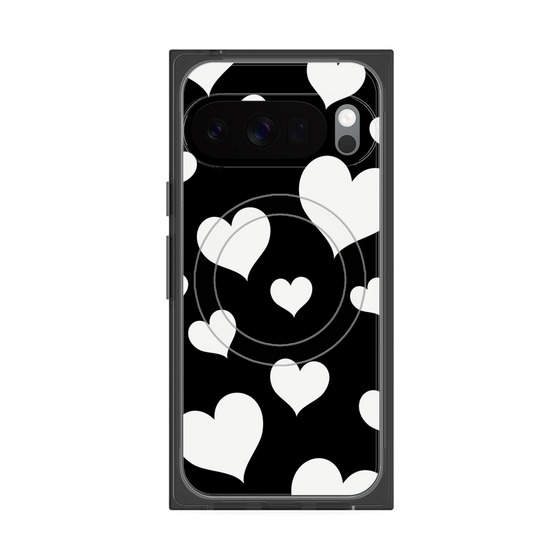 プレミアムスクエアケース with Pixelsnap［ Dot Hearts - Black ］