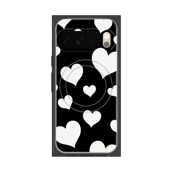 プレミアムスクエアケース with Pixelsnap［ Dot Hearts - Black ］