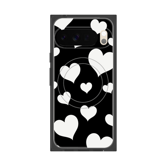 プレミアムスクエアケース with Pixelsnap［ Dot Hearts - Black ］