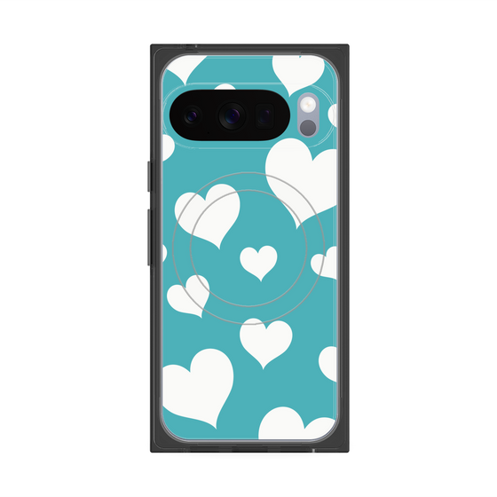 プレミアムスクエアケース with Pixelsnap［ Dot Hearts - Blue ］