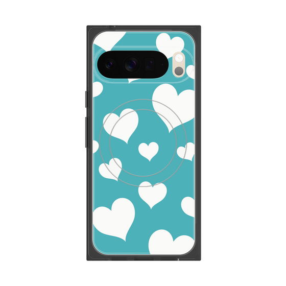 プレミアムスクエアケース with Pixelsnap［ Dot Hearts - Blue ］