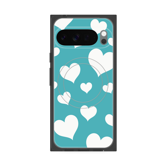 プレミアムスクエアケース with Pixelsnap［ Dot Hearts - Blue ］