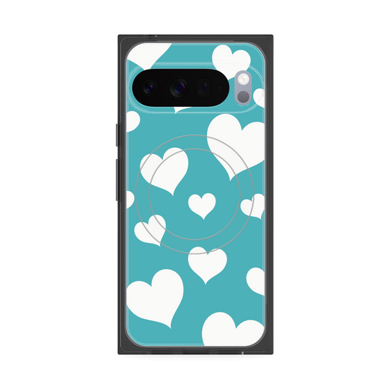 プレミアムスクエアケース with Pixelsnap［ Dot Hearts - Blue ］