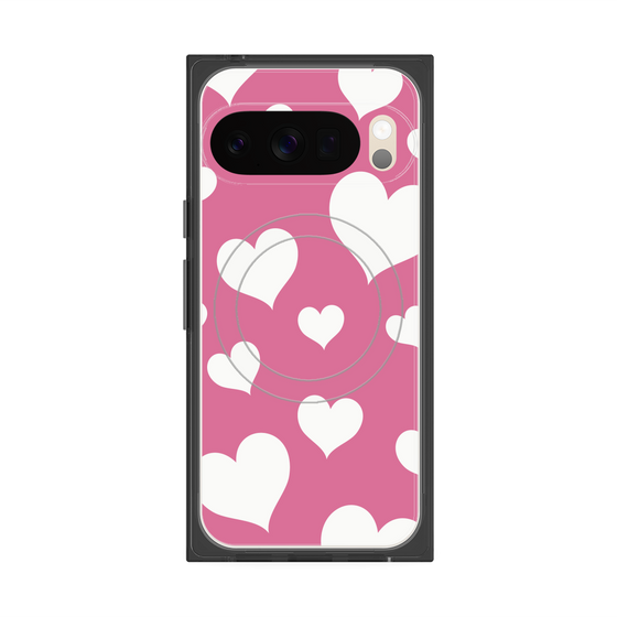 プレミアムスクエアケース with Pixelsnap［ Dot Hearts - Pink ］