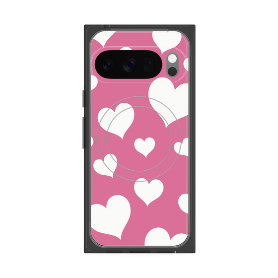 プレミアムスクエアケース with Pixelsnap［ Dot Hearts - Pink ］