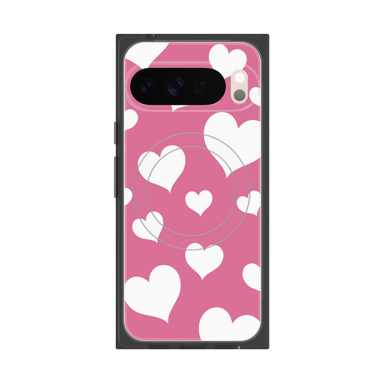 プレミアムスクエアケース with Pixelsnap［ Dot Hearts - Pink ］
