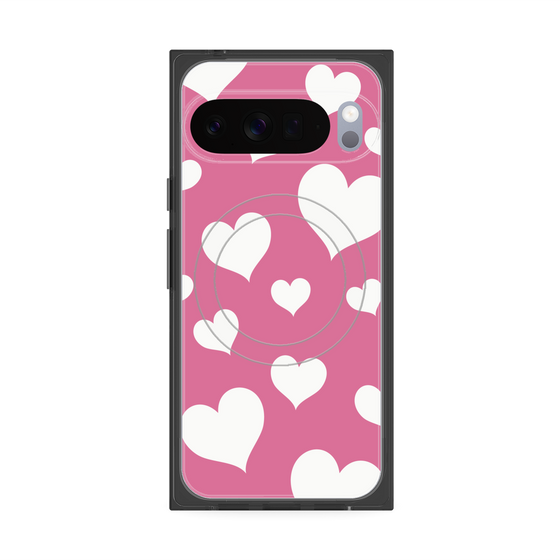 プレミアムスクエアケース with Pixelsnap［ Dot Hearts - Pink ］