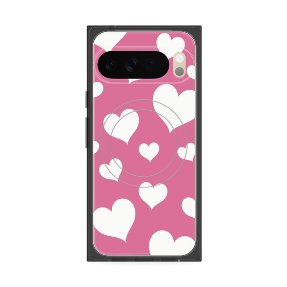 プレミアムスクエアケース with Pixelsnap［ Dot Hearts - Pink ］